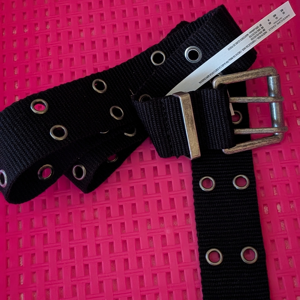American Eagle Outfitters Black and Silver Belt with Metal Grommets